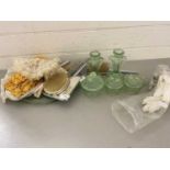 Mixed Lot: Various dressing table glass wares, dressing table brushes, mirrors and other items