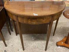 Demi lune mahogany hall table on tapering square legs, 92cm wide