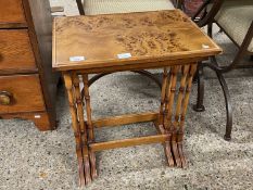 Nest of three modern bur wood veneered tables