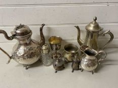 Mixed Lot: Silver plated tea set and cruet items etc