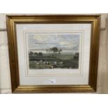 Coloured engraving, Pevensey Bay, gilt framed