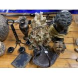Mixed Lot: A bronzed resin bust, various ornaments, wall mounted candle holder etc