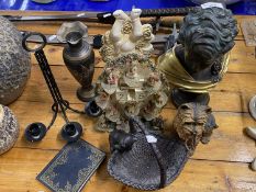 Mixed Lot: A bronzed resin bust, various ornaments, wall mounted candle holder etc