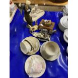 Mixed Lot: Various tea wares, unicorn model, Art Deco style resin figure, miniature silver plated