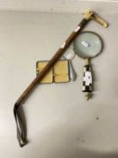 Mixed Lot: Magnifying glass, vintage riding crop etc