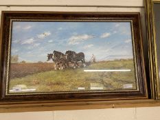 Norman Pellew - The handsome trio - ploughing scene - acrylic - framed 71cm wide
