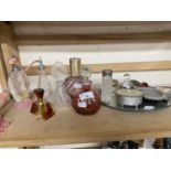 Mixed Lot: Various perfume bottles, dressing table boxes, small picture frames etc