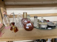 Mixed Lot: Various perfume bottles, dressing table boxes, small picture frames etc