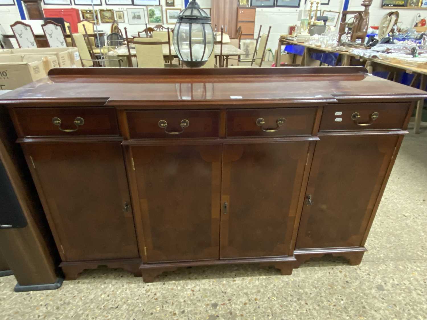 Reproduction brake front yew wood veneered sideboard, 152cm wide