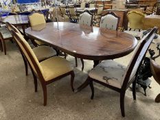 Reproduction mahogany veneered twin pedestal dining table together with six chairs (7)