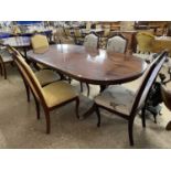 Reproduction mahogany veneered twin pedestal dining table together with six chairs (7)