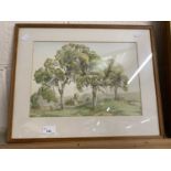 F S Sanderson, study of a rural scene with distant Church, watercolour, framed and glazed