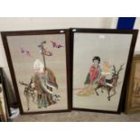 Pair of Chinese silk needlework pictures religious figures set in hardwood frames, 84cm high