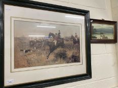 Coloured print, hunting scene together with a small study of horses watering, Dunbrill (2)