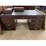 Vintage 20th Century military style twin pedestal office desk, 152cm wide