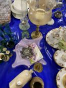 Mixed Lot: Large Art Glass bowl, glass candle holders, stone ware hot water bottle and other