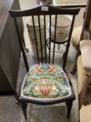 Late 19th Century stick back bedroom chair with upholstered seat