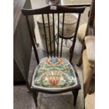 Late 19th Century stick back bedroom chair with upholstered seat