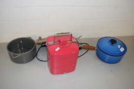 Mixed Lot: Le Crueset saucepan, radio, picnic box etc