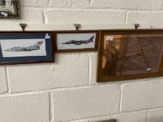 Aircraft Interest - A copper picture of a VC10 together with two further small coloured prints