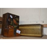 Poppy decorated wooden jewellery box together with a further small oak jewellery box and a vintage