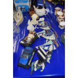 Mixed Lot: Laurel & Hardy book ends, model cars, wall plaque decorated with boats, assorted tea