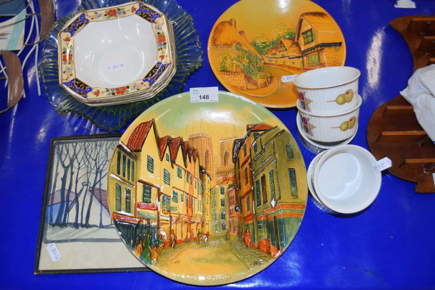Mixed Lot: Plasterwork wall plates, Royal Worcester ramekin dishes and other assorted items
