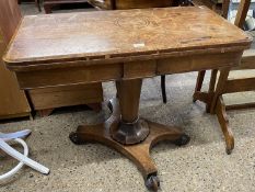 19th Century rosewood veneered pedestal veneered card table for restoration, 91cm wide