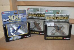 Three boxed Corgi fighter aircraft