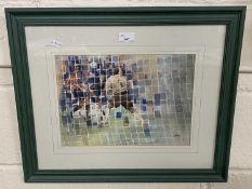 Vincent Wilding, football goalkeeping scene, watercolour, framed and glazed