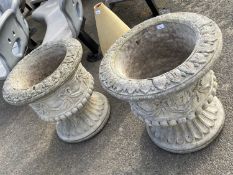 Pair of large concrete garden urns, 62cm diameter