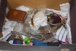 Shoe box of assorted costume jewellery