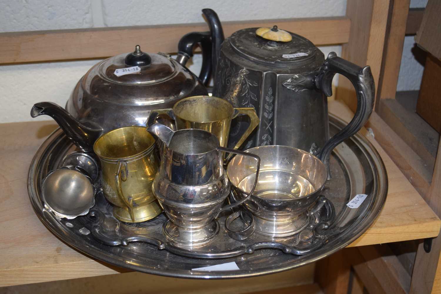 Mixed Lot: Various silver plated tea wares, serving trays and other items