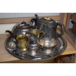 Mixed Lot: Various silver plated tea wares, serving trays and other items