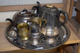Mixed Lot: Various silver plated tea wares, serving trays and other items