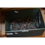 Box of various miscellaneous iron craft hooks and other items