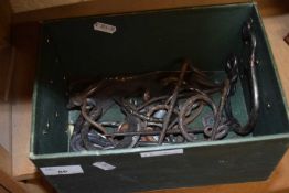 Box of various miscellaneous iron craft hooks and other items