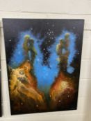 Astrological Interest - Large study Split Nebula, canvas, unframed, after Henry Hay Hunter,