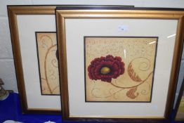 Three gilt framed floral prints