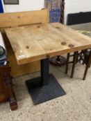 Pine top and metal based cafe or pub table, 70cm wide