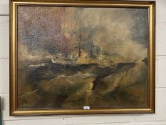 Nikolas, ship in rough seas, oil on canvas, signed and dated 75, gilt framed