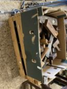Box of vintage wood working planes, marking gauges, set squares etc