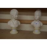 Pair of small Italian busts on polished marble bases