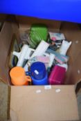 Box of various modern kitchen and home wares