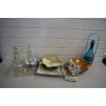 Mixed Lot: Carnival glass dishes, Royal Doulton Famous Ships bowl, assorted decanters, Yardley