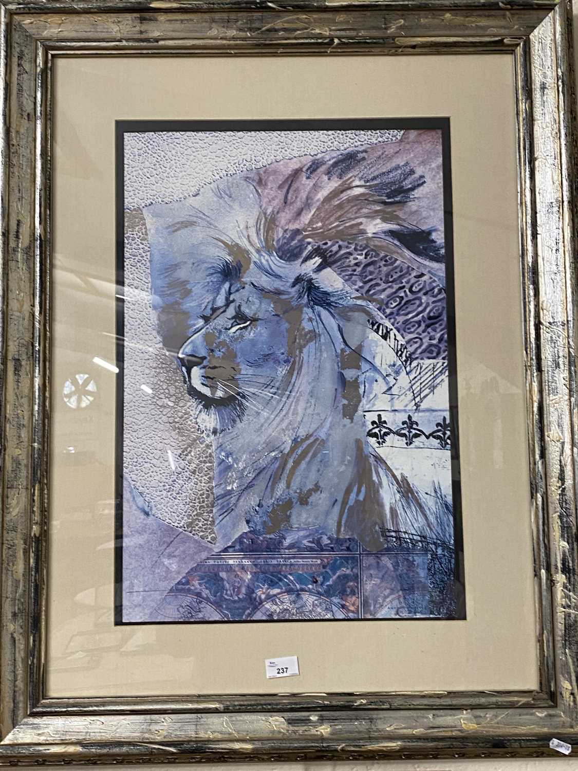 Modern abstract coloured print, lions head