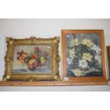 A Howett, study of wall flowers, oil on board, framed together with another floral study (2)