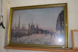 Atkinson Grimshaw, coloured print, Glasgow Docks