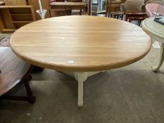 Modern oak circular top dining table on painted base, 146cm wide