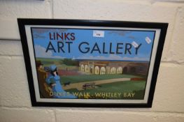 Reproduction advertising poster Links Art Gallery, Dukes Walk, Whitley Bay, framed and glazed
